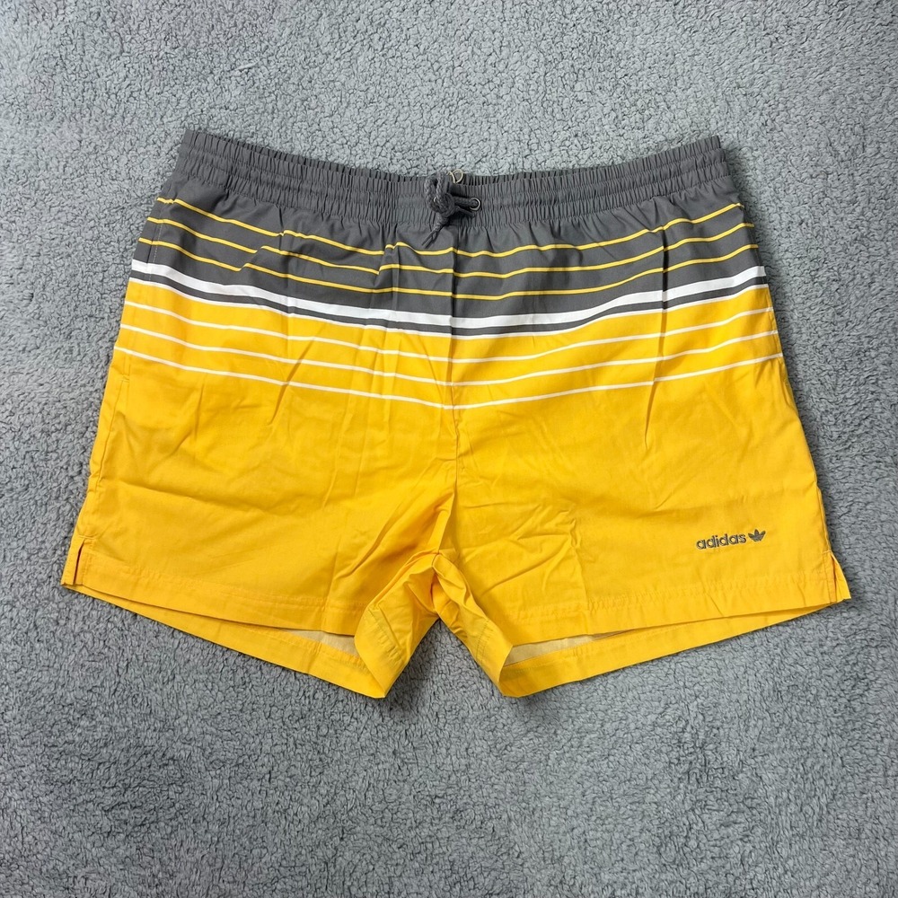 Adidas Water Shorts Logo Yellow & White Striped Men's Big & Tall Size XL VTG NWT